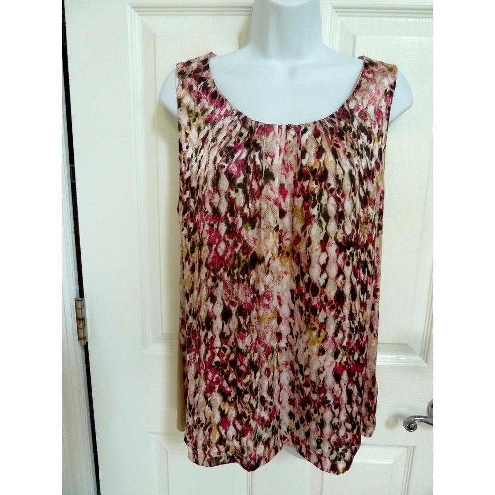 CHICO'S Sz 2=Large Sleeveless SILK Front Abstract Career Office Blouse Gathered